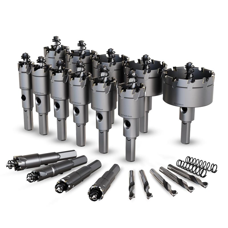 GSTK 20PCS Upgrade Heavy Duty Carbide Hole Saw Kit,with 5*Extra Titanium Plated Pilot Center Drill and 2* Spring，for Hard Metal, Stainless Steel, Iron - Image 1